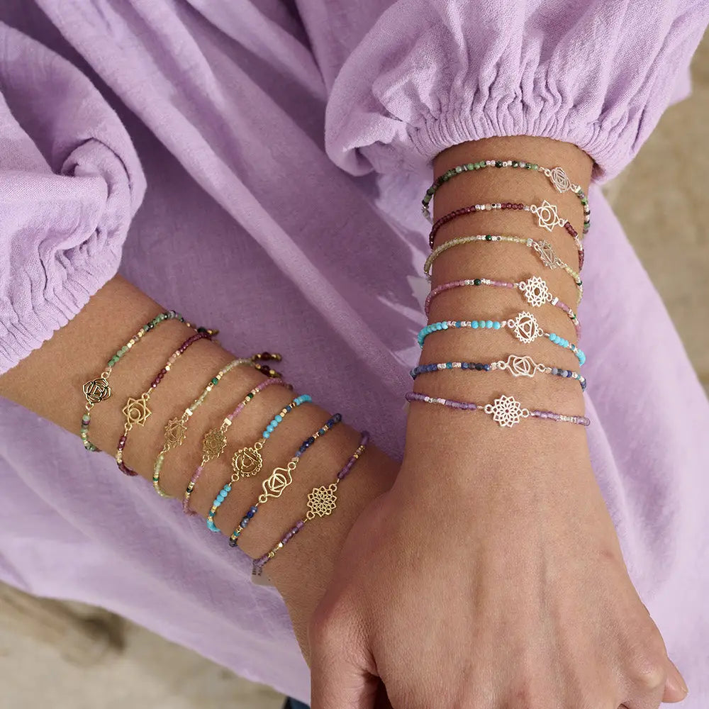 Crown Chakra Amethyst & Labradorite Silver Bracelet