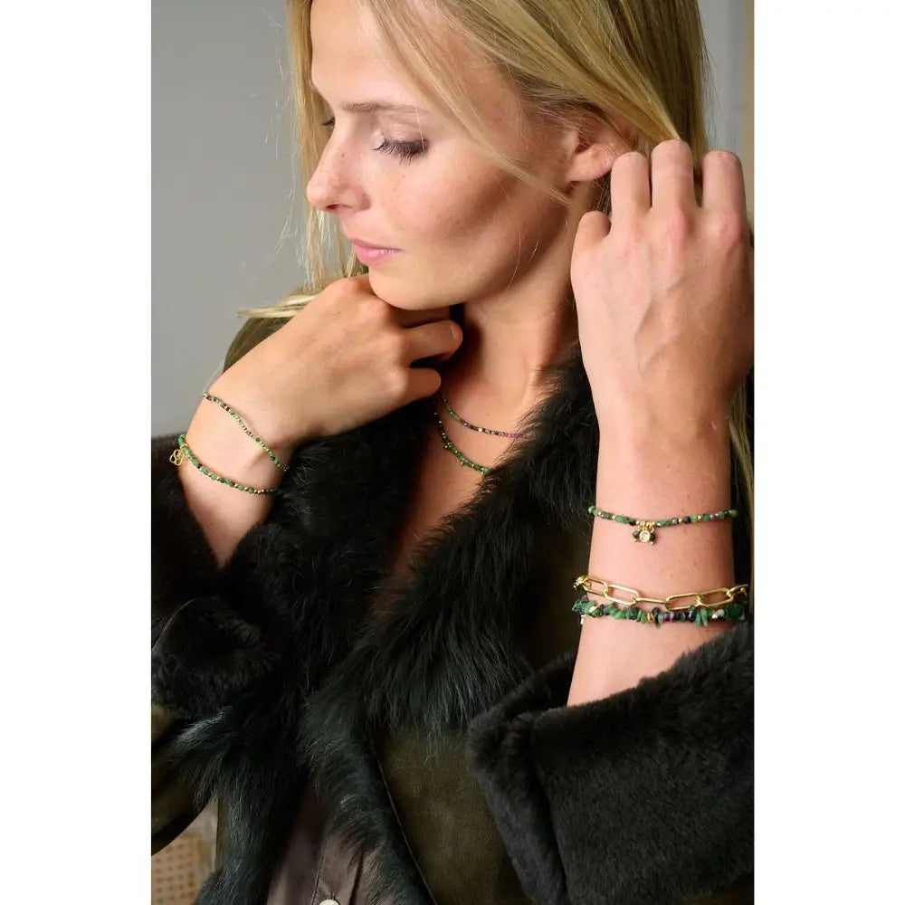 Gold & Ruby Zoisite Gemstone Bracelet