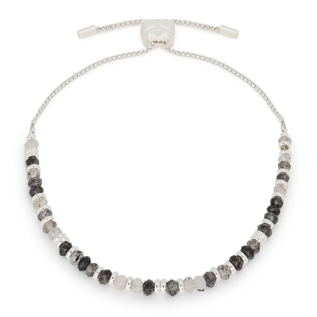 Black Rutilite Silver Gemstone Bracelet