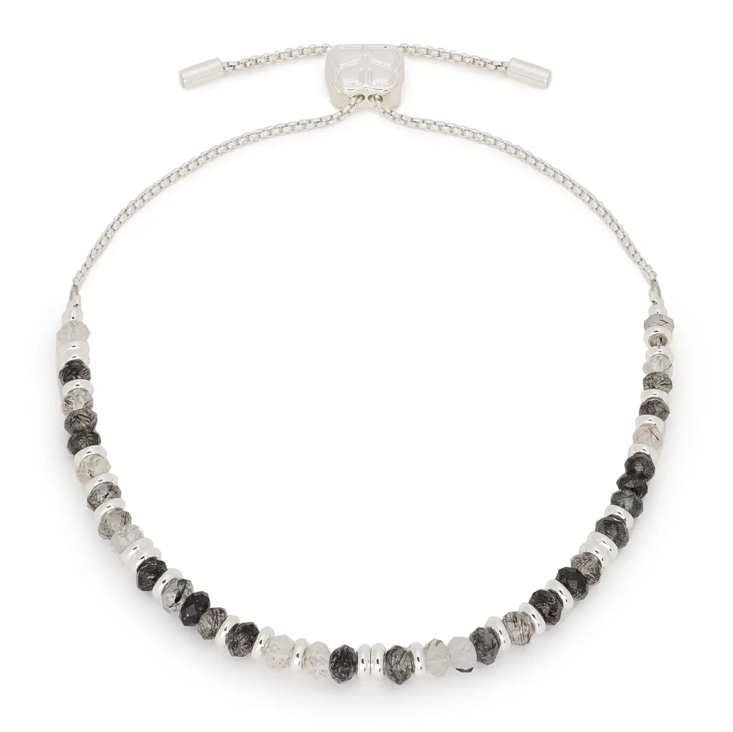Black Rutilite Silver Gemstone Bracelet