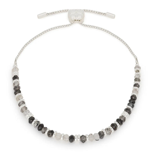 Black Rutilite Silver Gemstone Bracelet