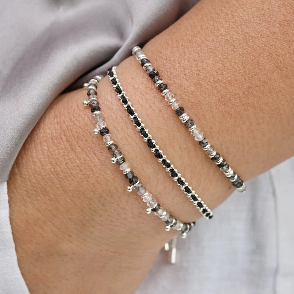 Black Rutilite Silver Gemstone Bracelet