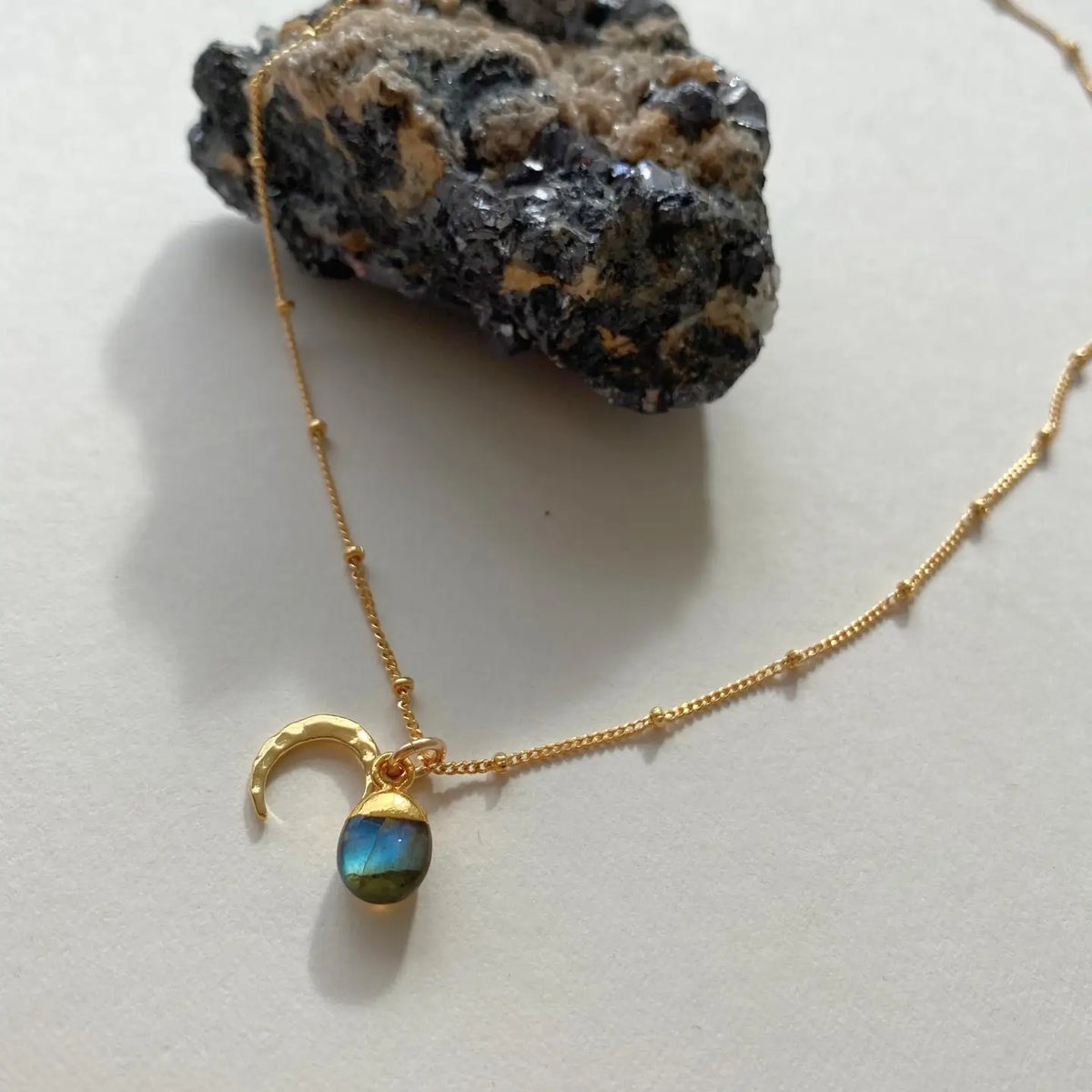 Labradorite & Moon Necklace (Gold Plated)
